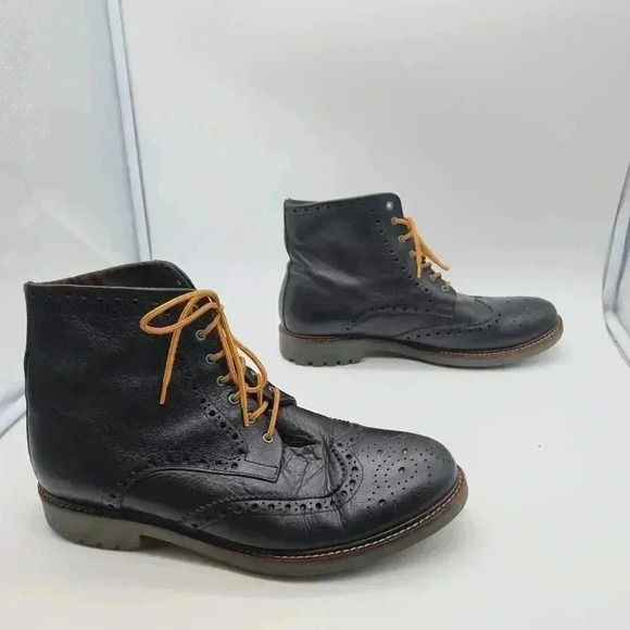 Black Leather Wing Tip Combat Boots Men's sz 12 by Floyd made in Portugal - Picture 7 of 10